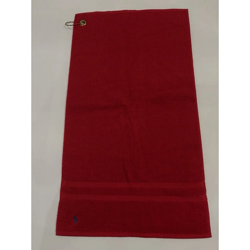 Ralph Lauren Polo Scarlet‎ Cotton Golf Towel Brass Grommet 16x29 Red, Pony